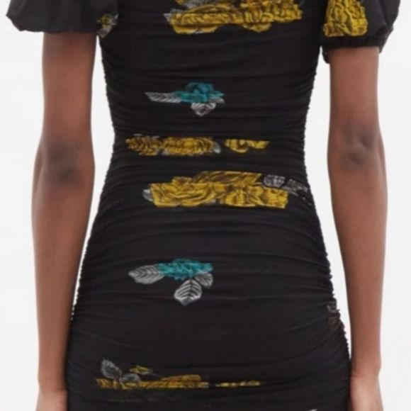 GANNI Ruched Floral print mesh jersey mini dress Size 38 GER - Picture 2 of 8